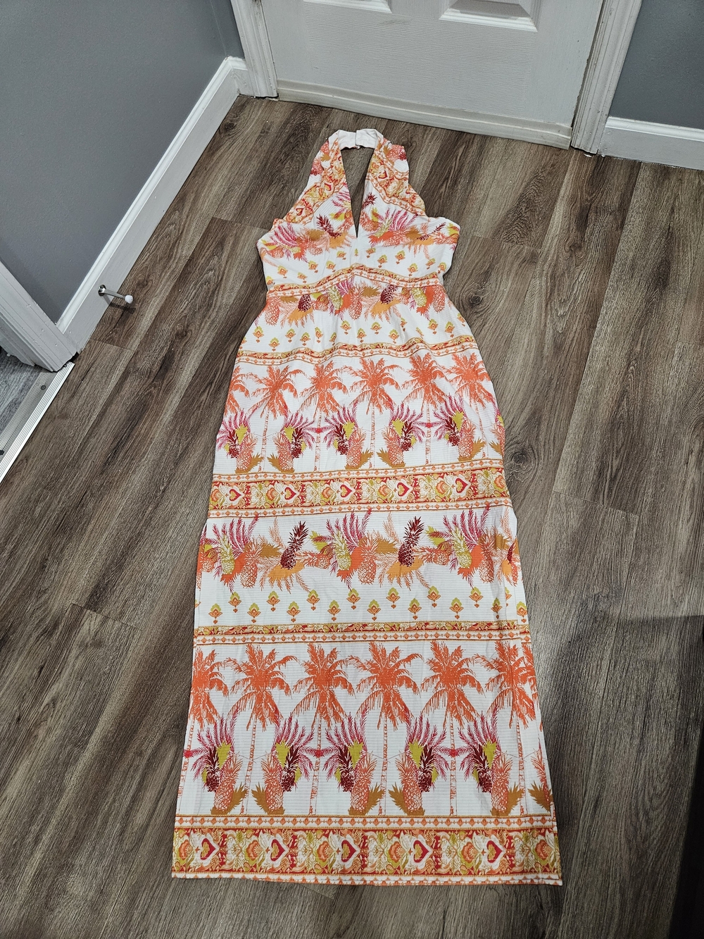 Taylor Tropical Halter Maxi Dress in Orange and Pink